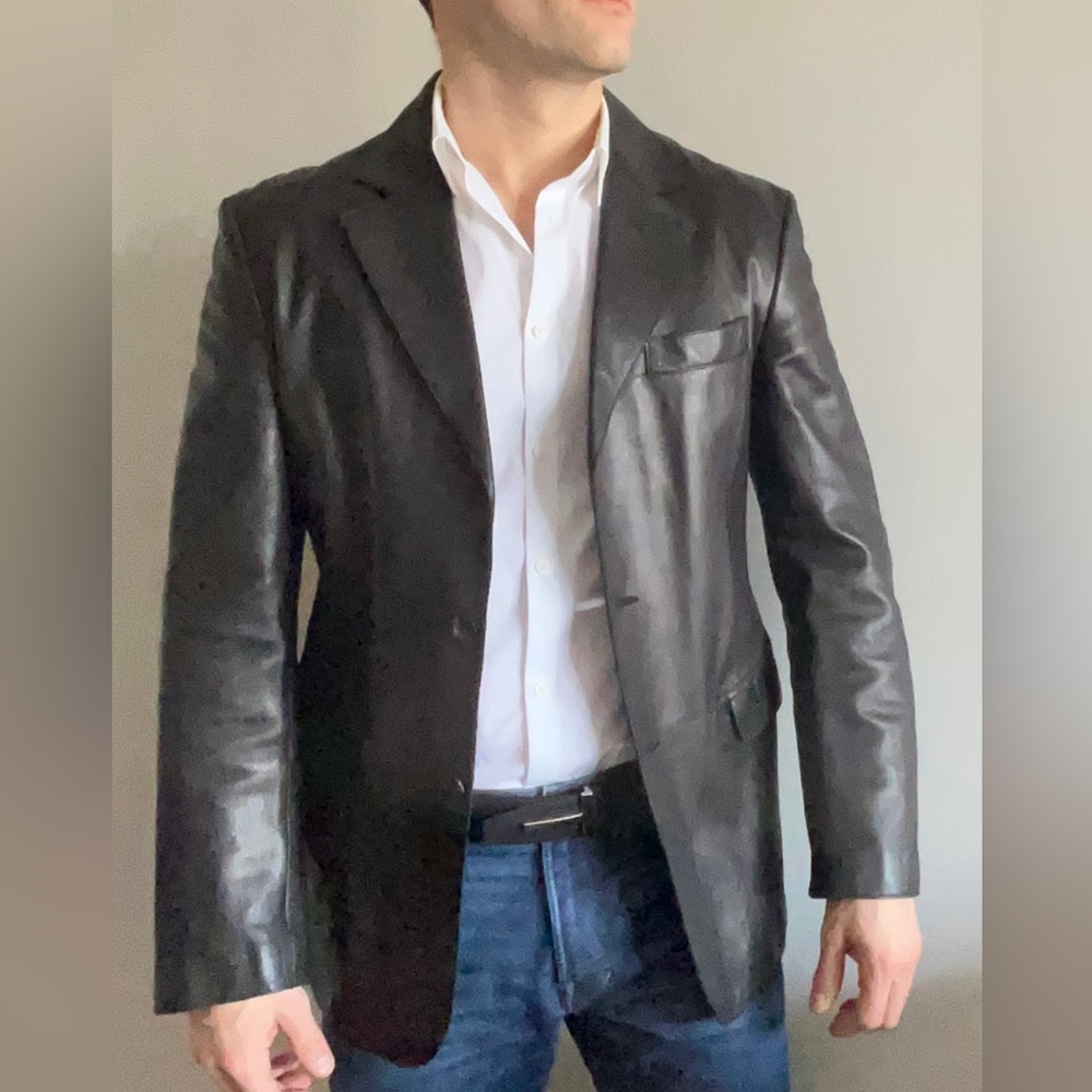 Armani Collezioni leather blazer.
